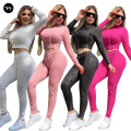 2 Piece Women Yoga Sets Long Sleeves Sports Bra  and high waist leggings Set